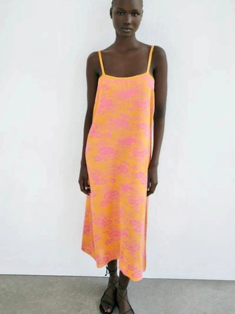Zara Abstract Midi Dress in Pink & Orange
